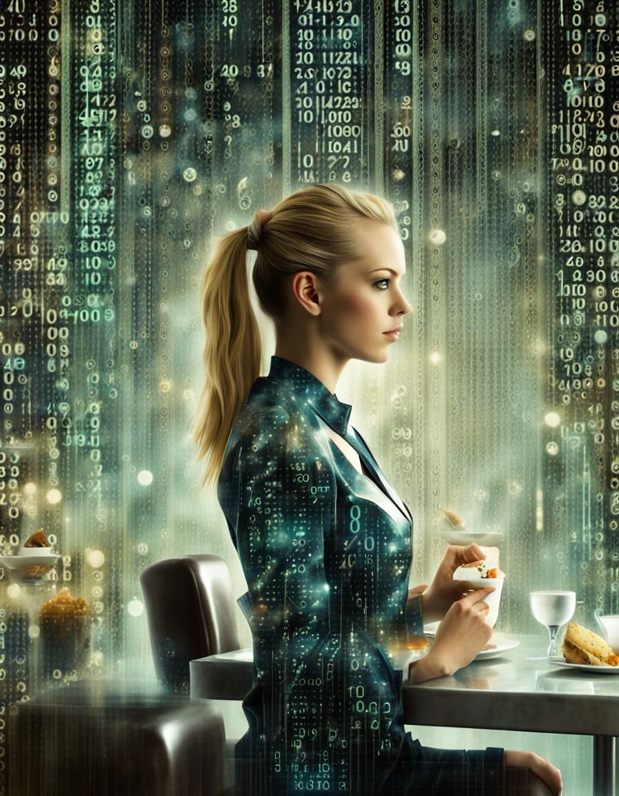 Binary Code Dream with Matrix Double Exposure