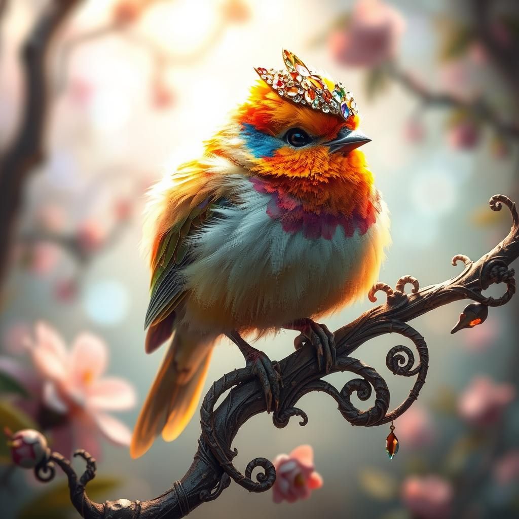 Jeweled Bird in Fantasy Wonderland, Digital Art