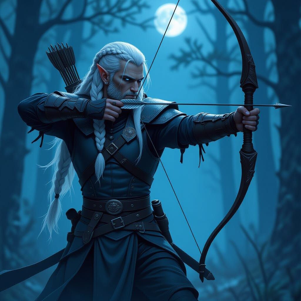 Drow Elf Hunter in Moonlit Forest