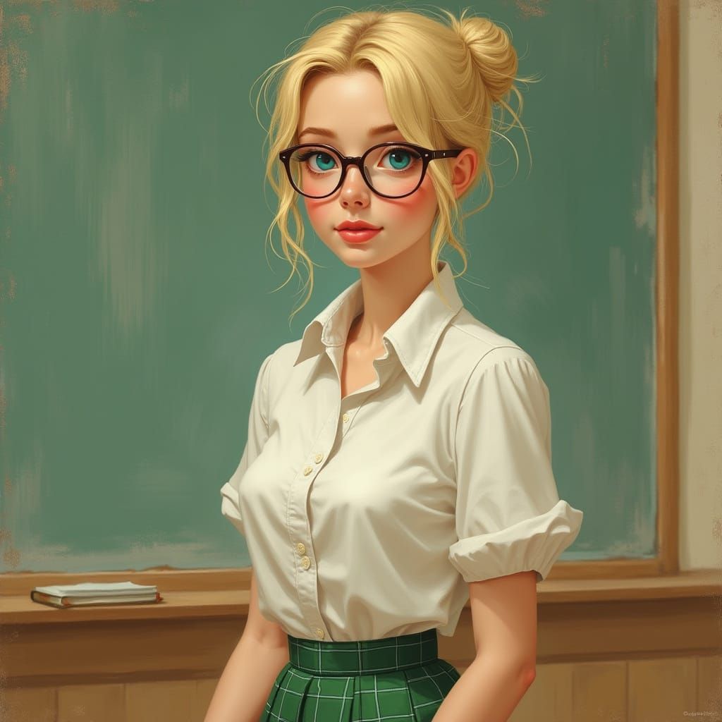 Elegant Teacher in Realistic Art Nouveau Style