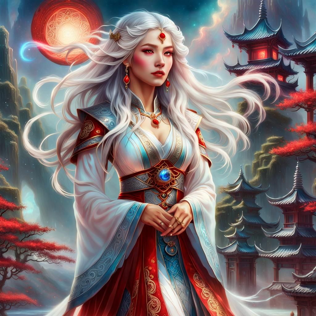 Ethereal Asian Sorceress Portrait in Fantasy Style