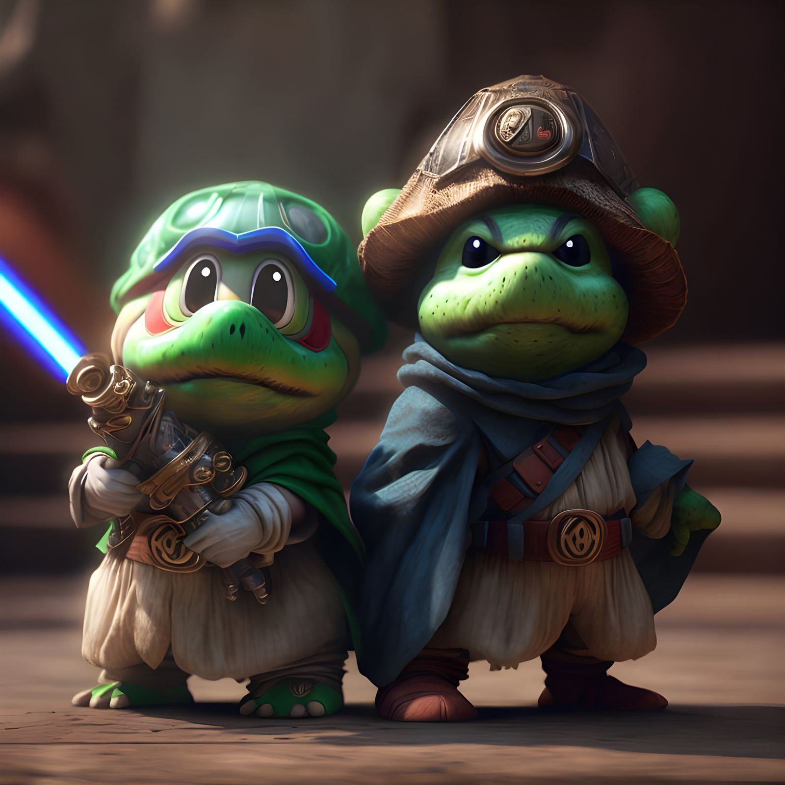 Adorable Frog Jedi with Lightsaber, Fantasy Concept Art