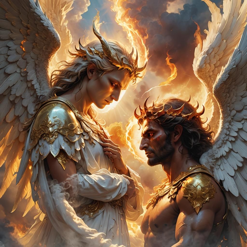 Angel and Demon Face-Off in Divine Light