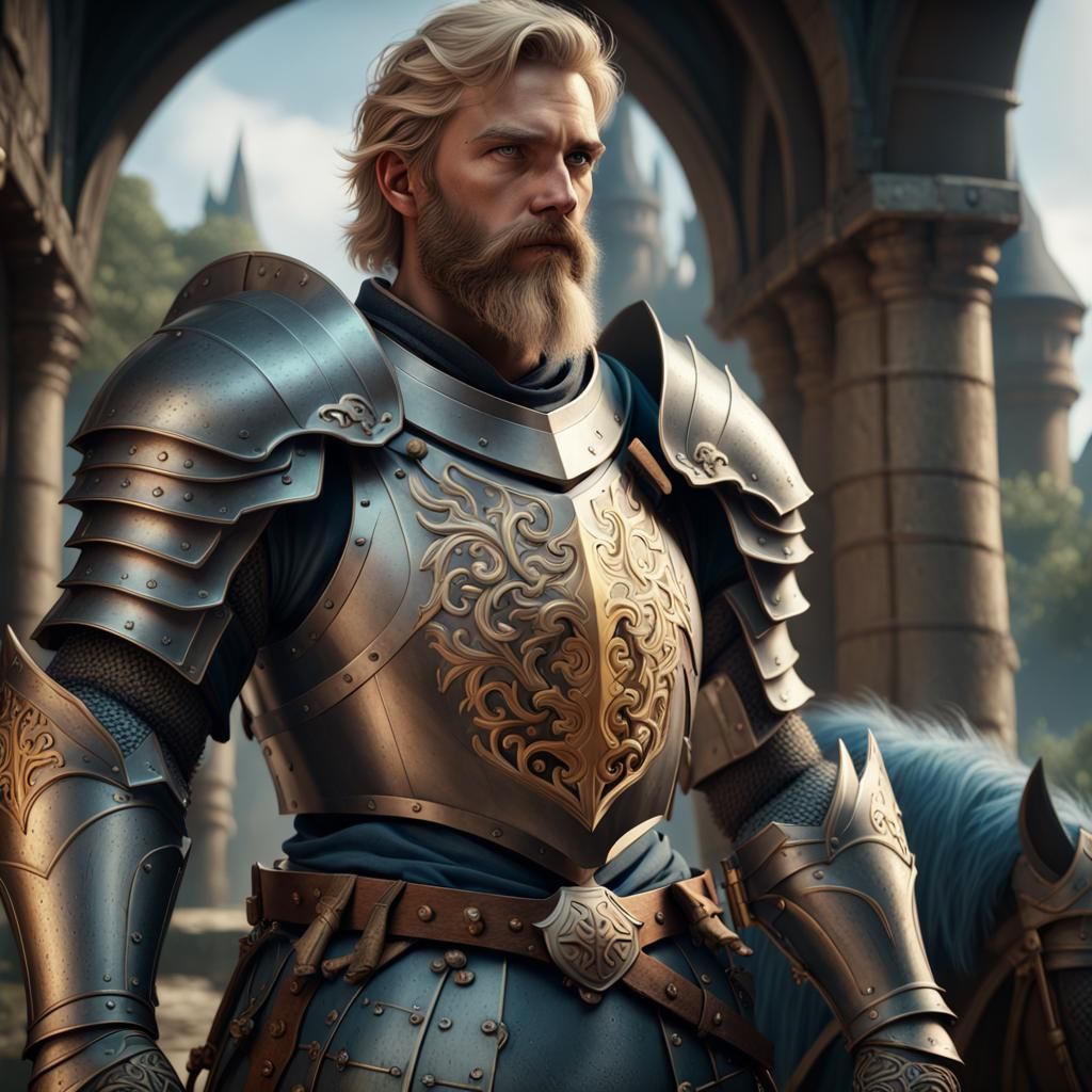 Blond Bearded Knight in Detailed Matte Painting