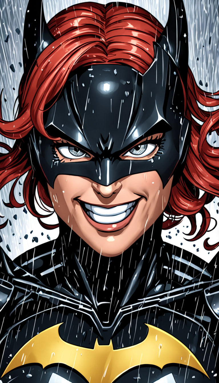 Batgirl Redhead Bodybuilder Defies Rainy Gotham City