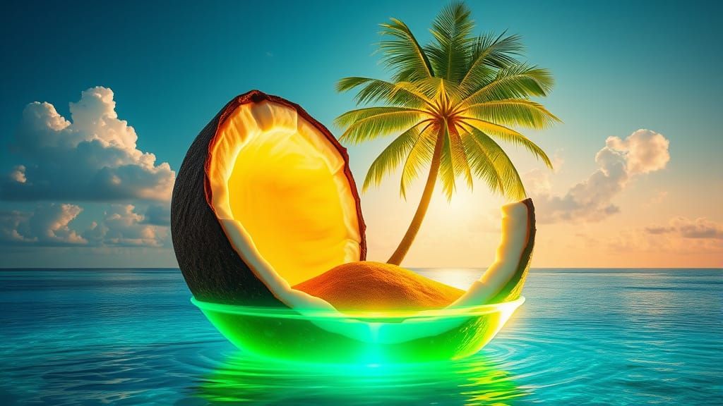 Tropical Paradise Within a Glowing Coconut