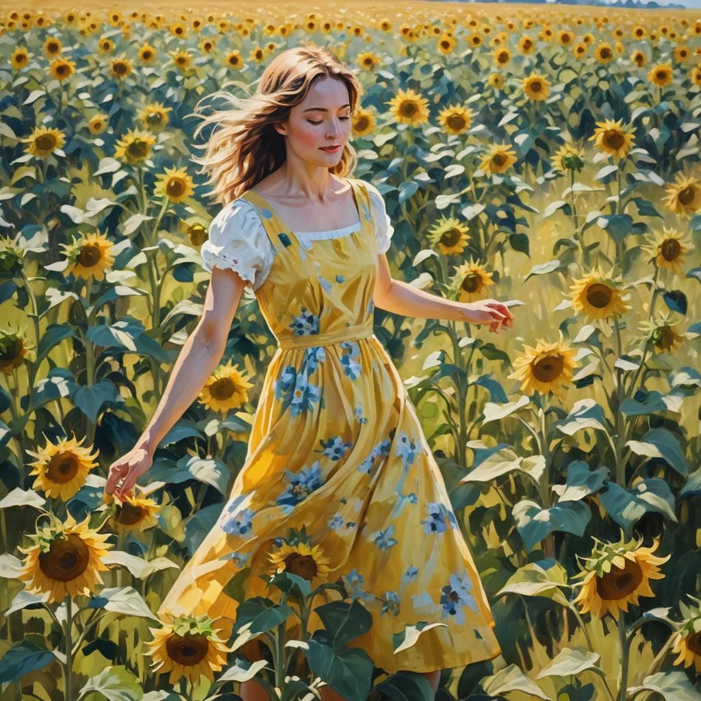 Ukrainian Sunflower Field in Impressionist Style