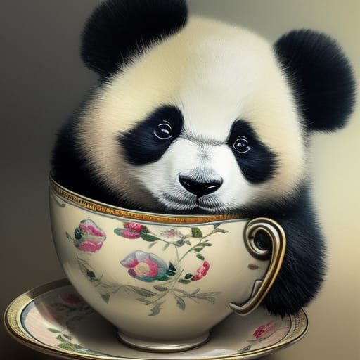 Cute Panda in Teacup: Hyperdetailed Digital Portrait