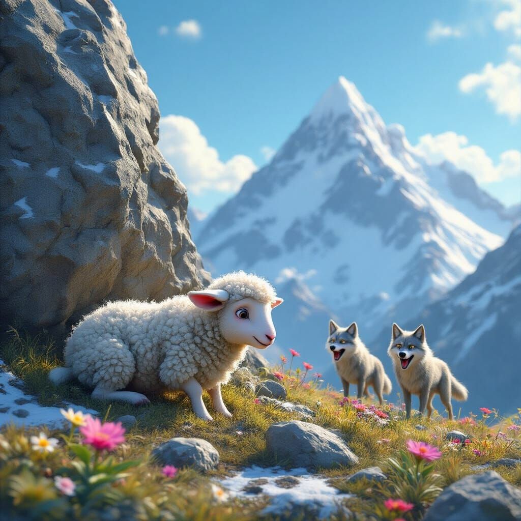 Lamb Hides from Wolves: Pixar-Inspired 3D Art