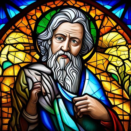 Vibrant Stained Glass Illustration of Moses