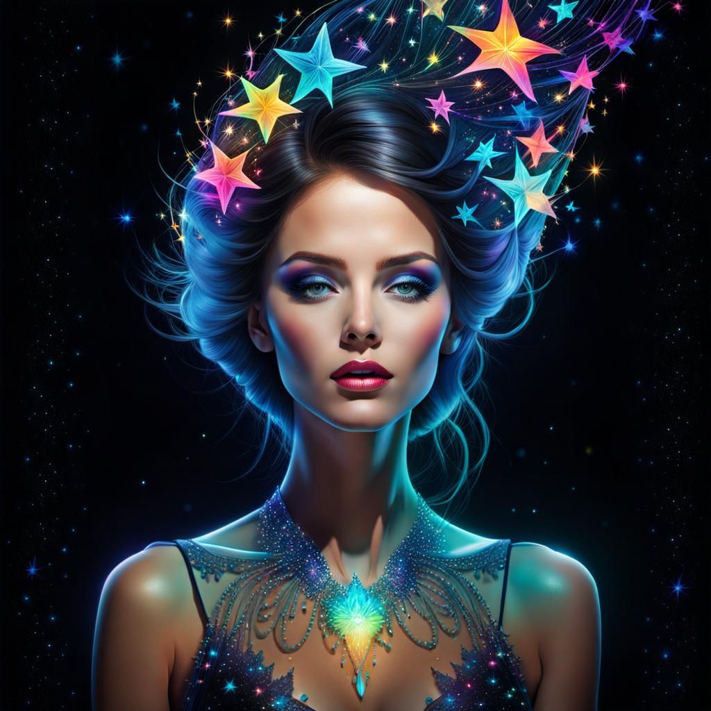 Bioluminescent Woman with Stardust Aura