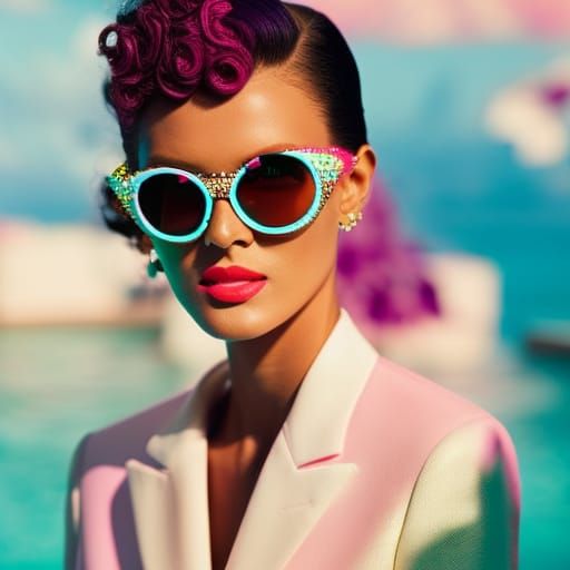 Woman in Chanel Suit at Tropical Resort: Fashion Editorial