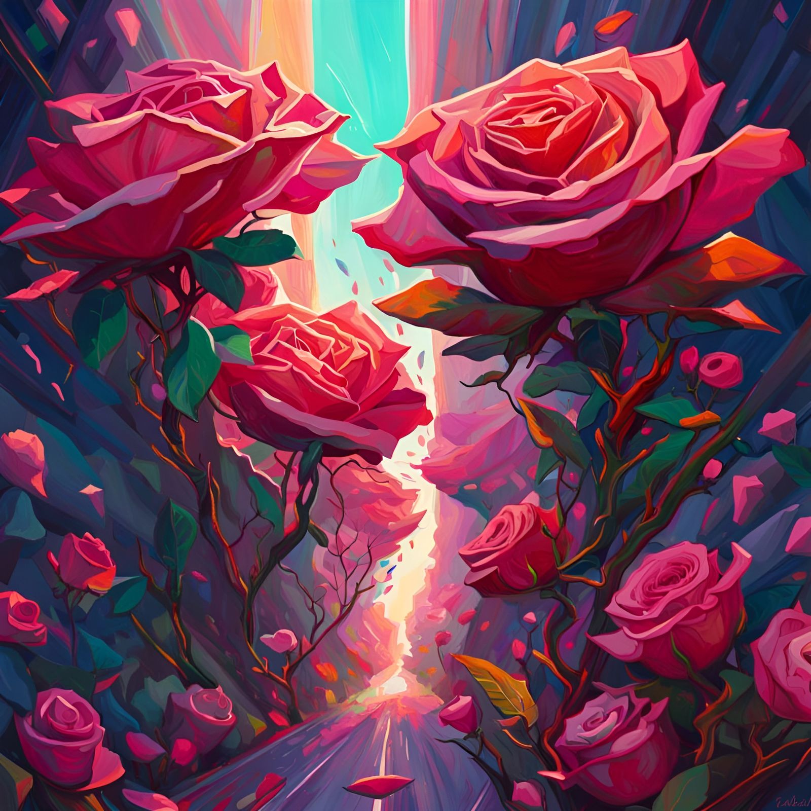 Roses and Thorns in Space, a Digital Painting