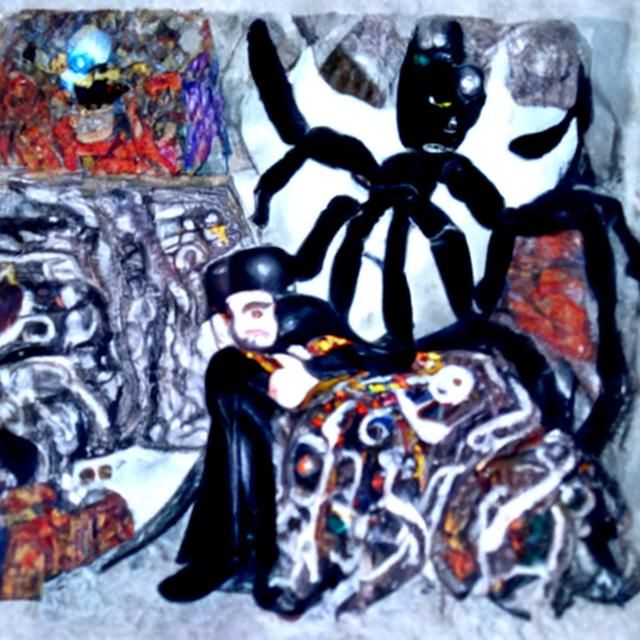 Black Suit Spider-Man in Web, Klimt-Giger Style