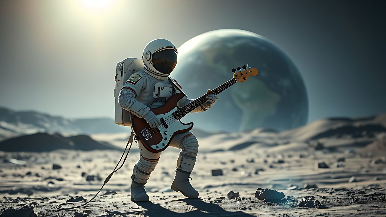 Astronaut Plays Bass on Alien Planet