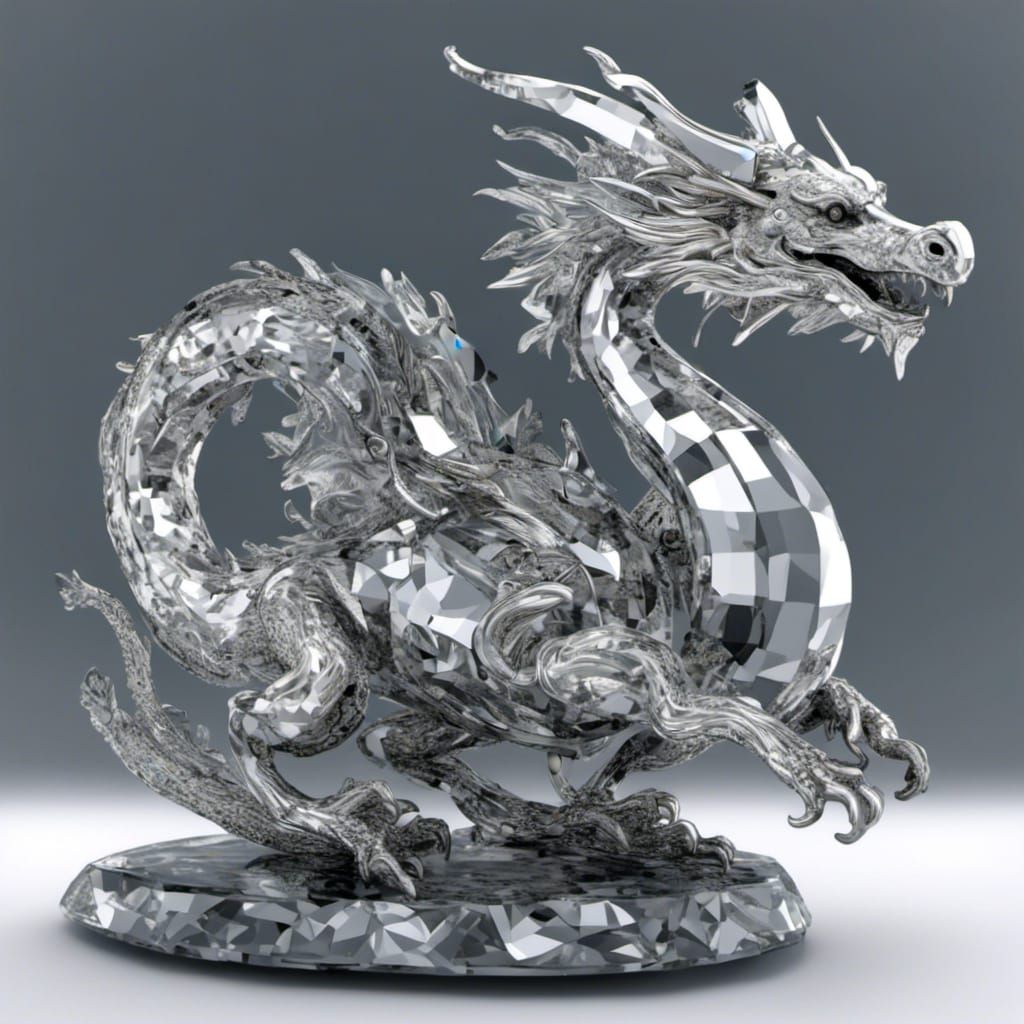 Futuristic Dragon Spaceship 3D Chrome Asset