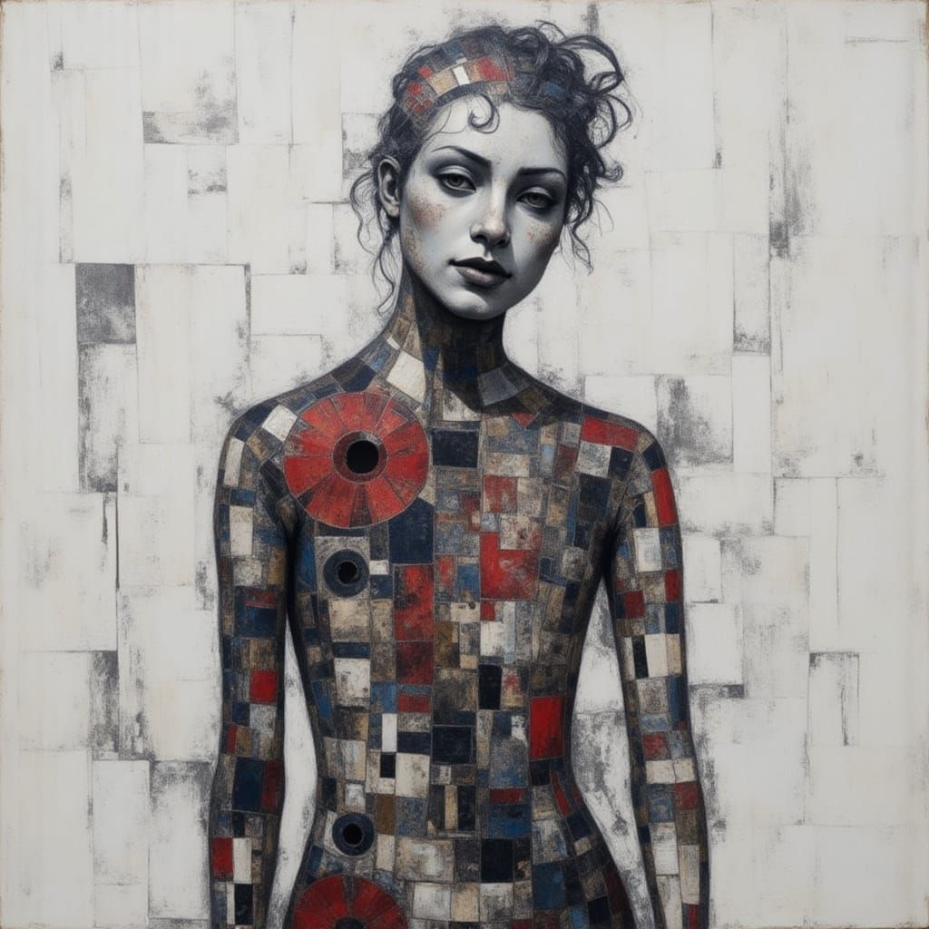 Abstract Doll Art with Earth and Rose Elements