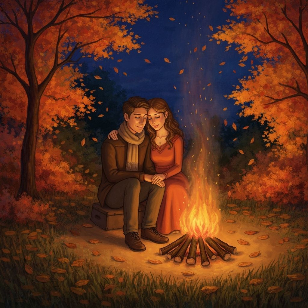 Romantic Bonfire Scene in Whimsical Style