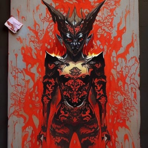 Badass Evil Demon Portrait in Gouache Style