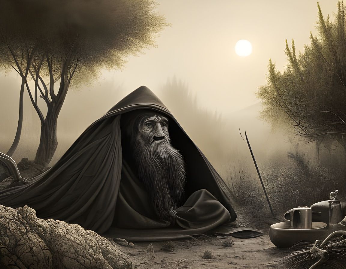 hermit in his tent