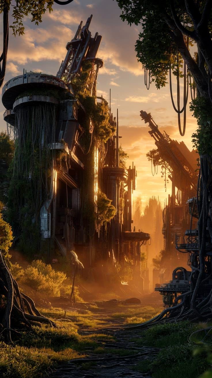 Lost Civilization Ruins in Golden Sunset Light