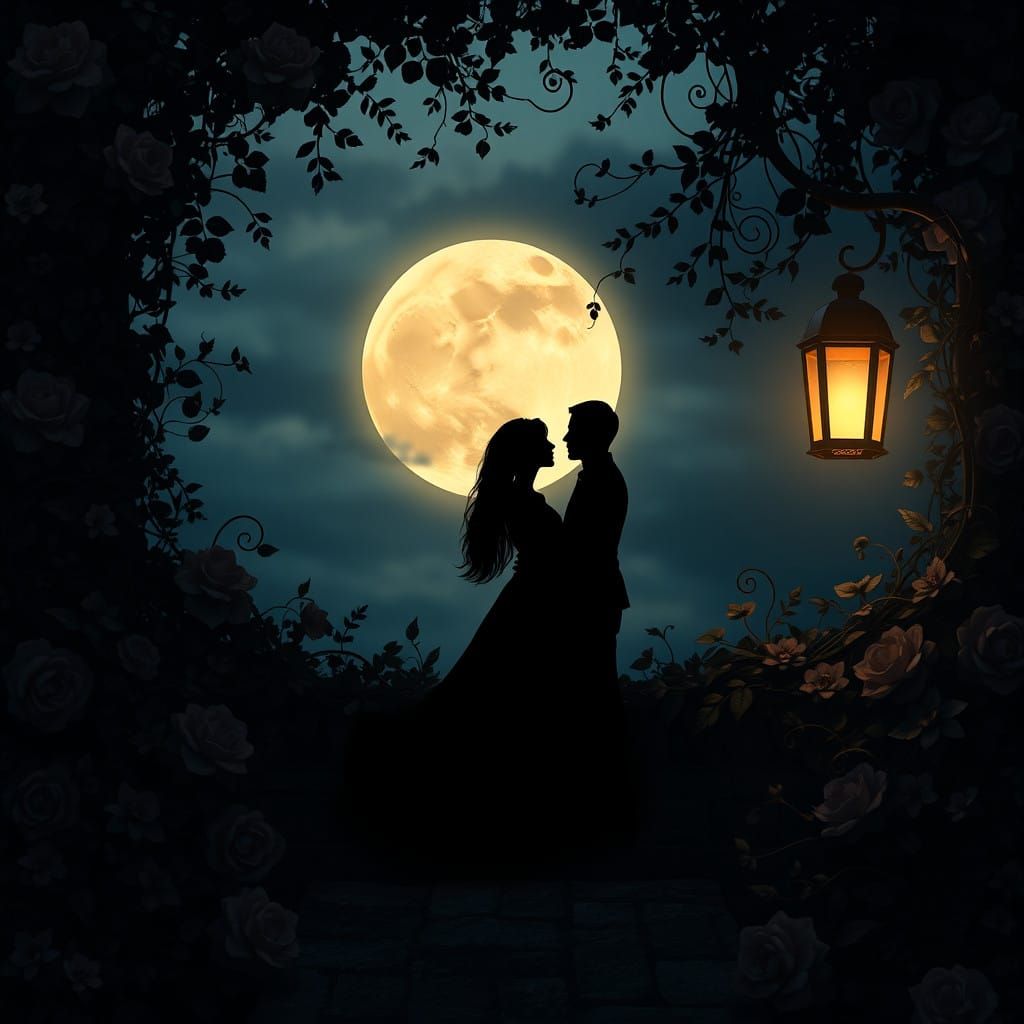 Romantic Moonlit Couple in Whimsical Hyper-Realistic Fantasy