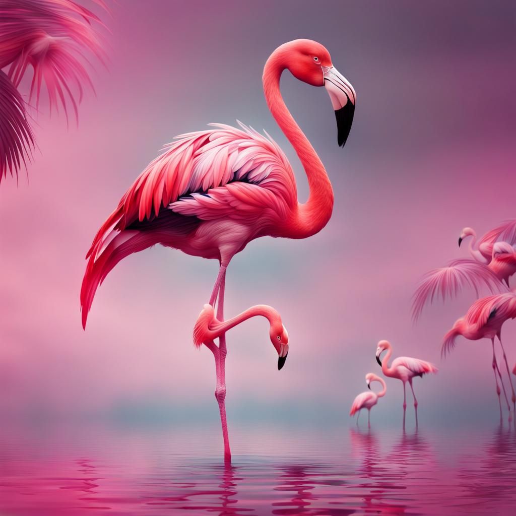 Abstract Pink Flamingo Matte Painting