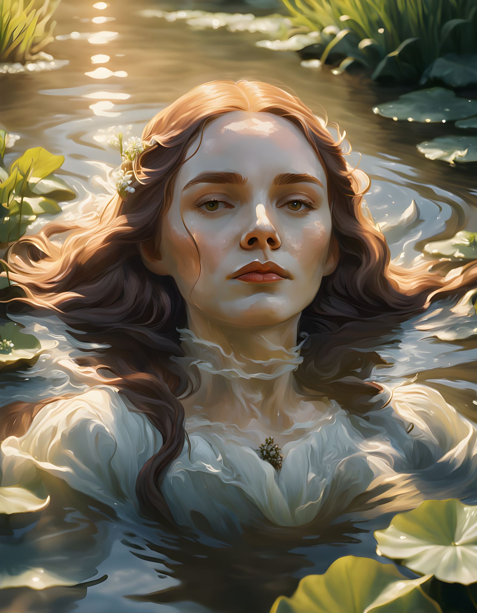 Submerged Tudor Woman in a Sunlit River