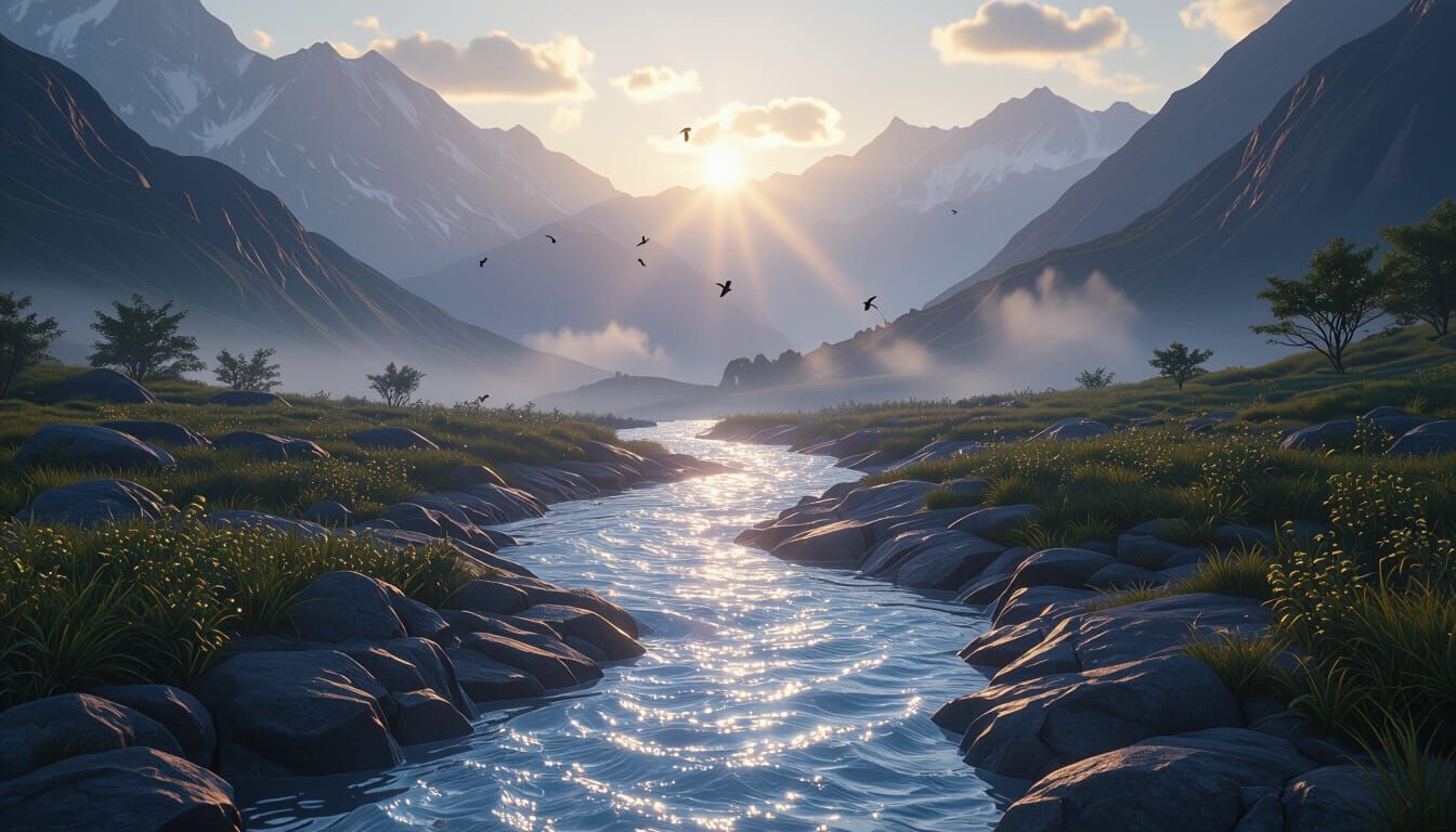 Ganga's First Touch: Serene Mountain Valley in Cinematic HDR