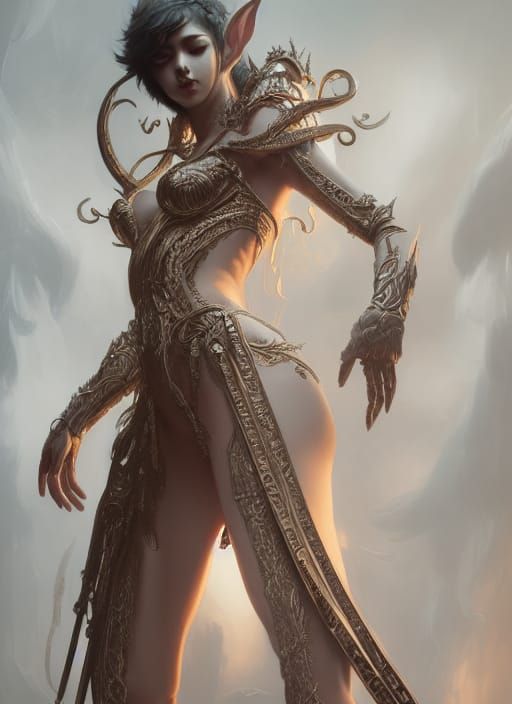 Ebony Elf in Twisted Gold Armor