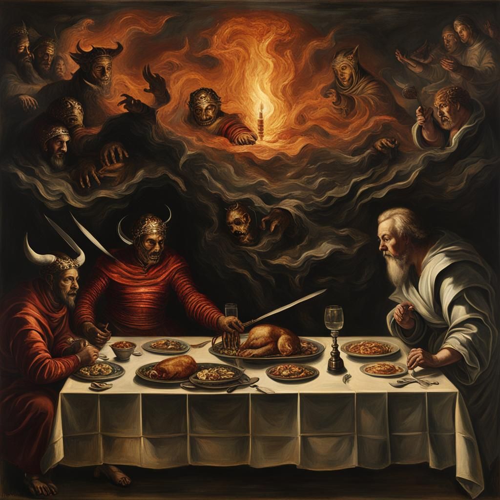 God and Satan's Candlelit Purgatory Dinner