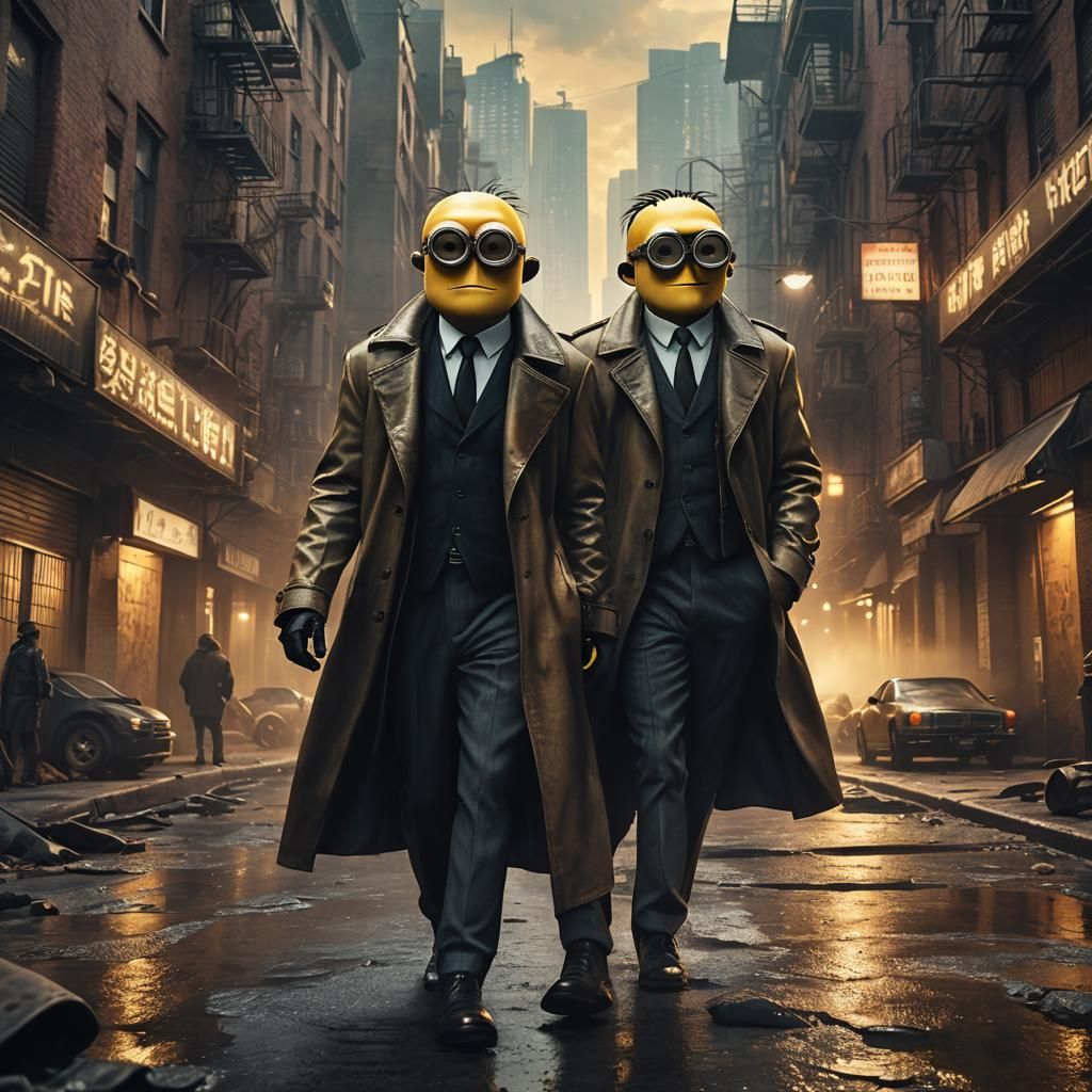 Minions as Gangsters in Gritty Cityscape