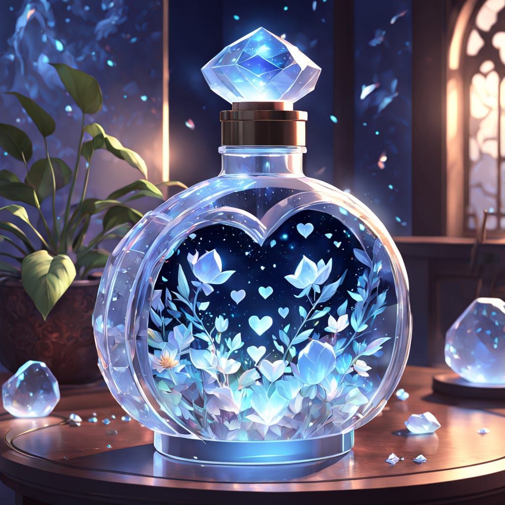 Glowing Moonstone Crystal Bottle in Cozy Living Room Scene