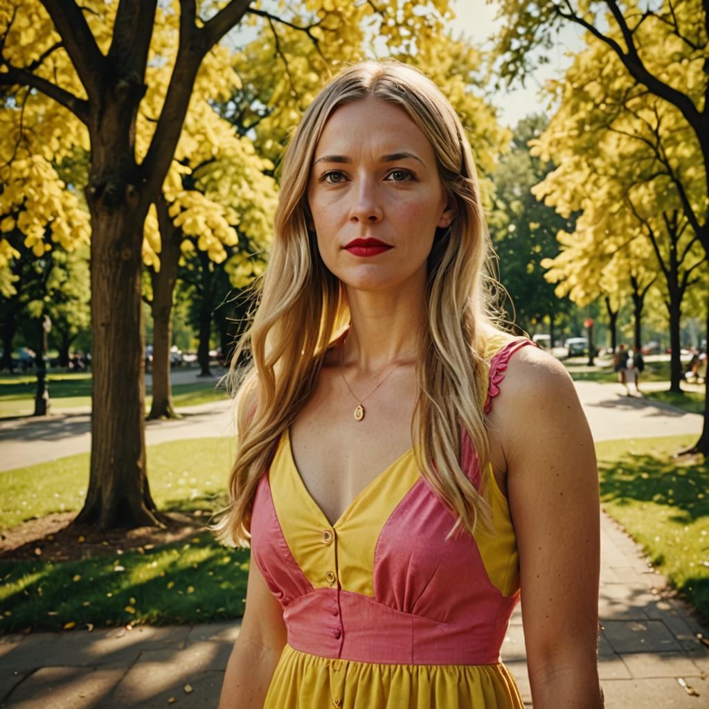 German Woman in Yellow Dress, Hyperrealistic Portrait