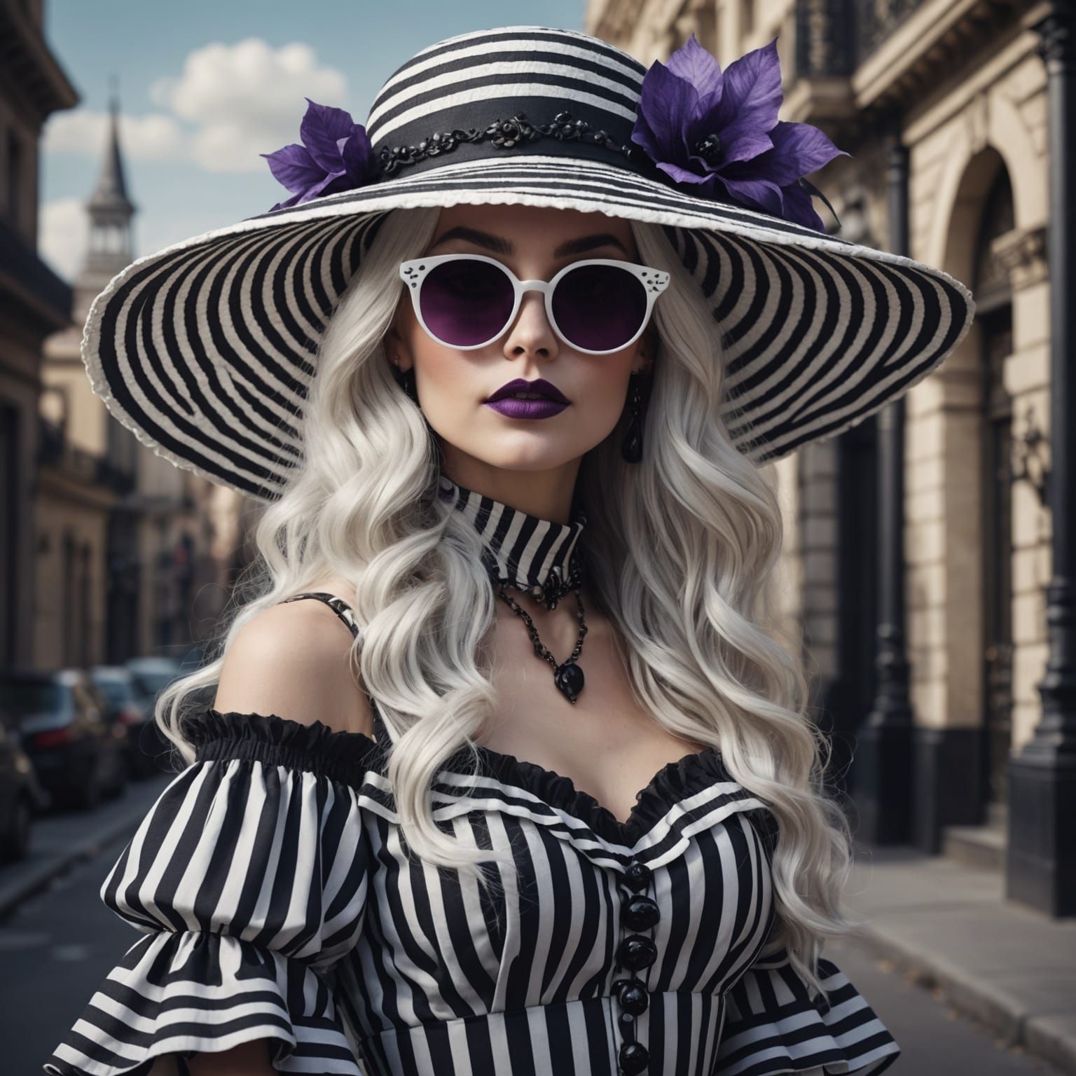 Elegant Woman in Striped Dress, Digital Art