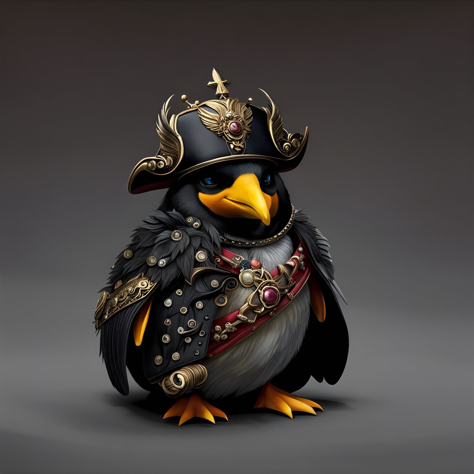 Penguin Pirate with Gems and Spirals