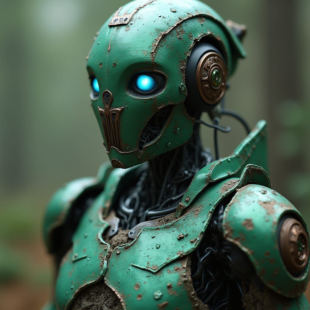 Robotic Knight in Oxidized Copper Armour