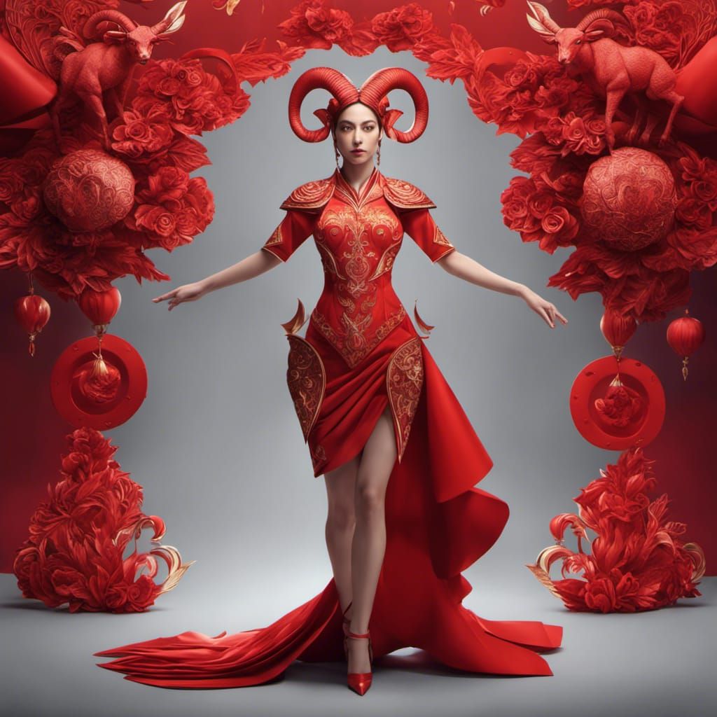 Aries Zodiac Woman in Origami Style