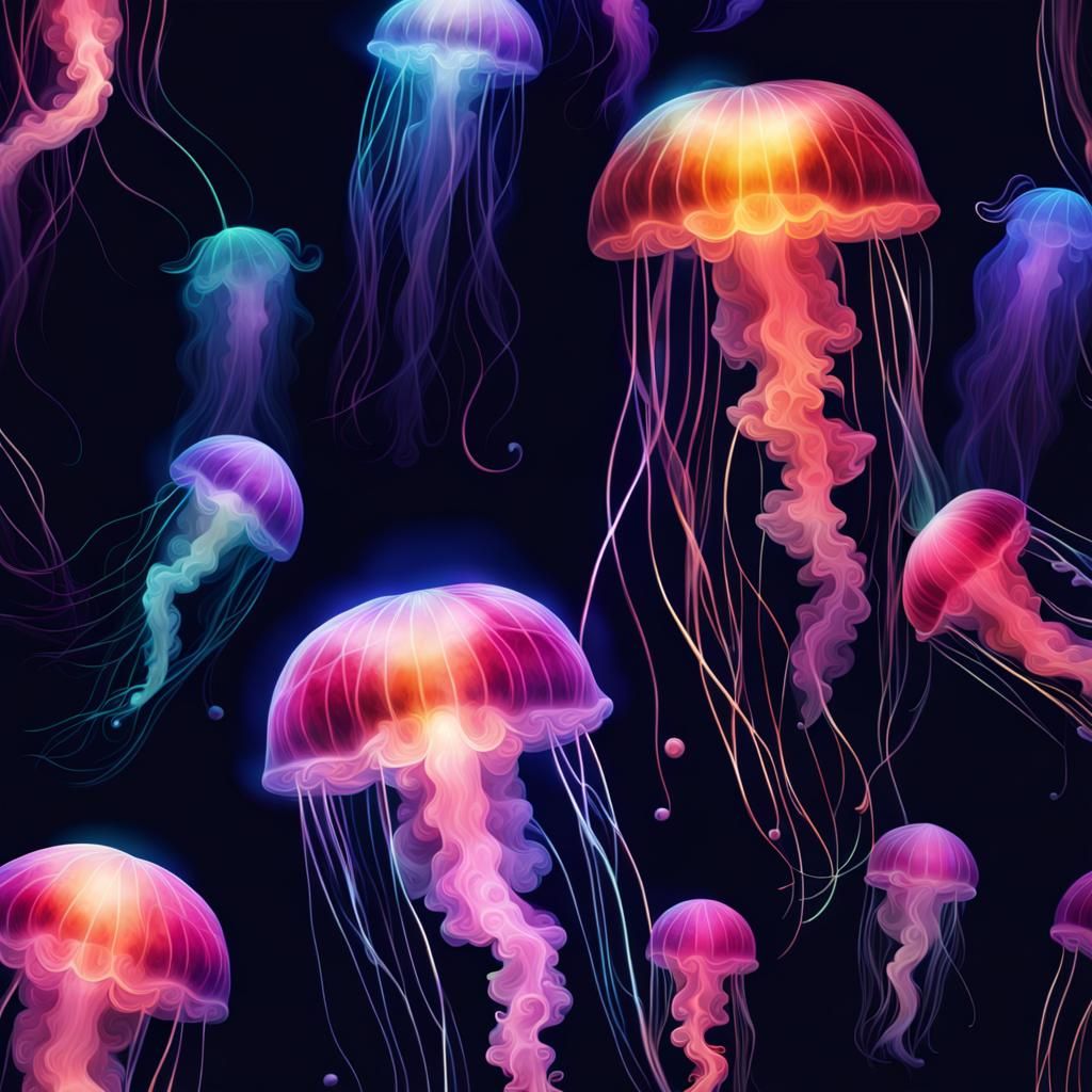 Ethereal UV Glowing Jellyfish Digital Art