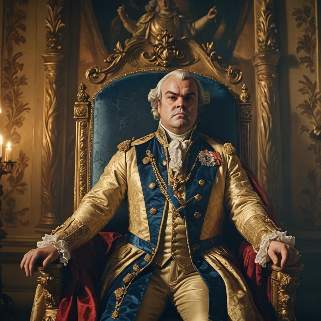 Jack Black as King Louis XVI: Cinematic Oil Painting