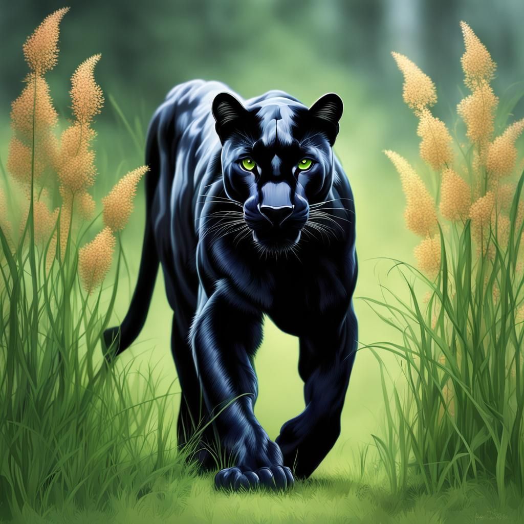 Black Panther with Green Eyes Approaching