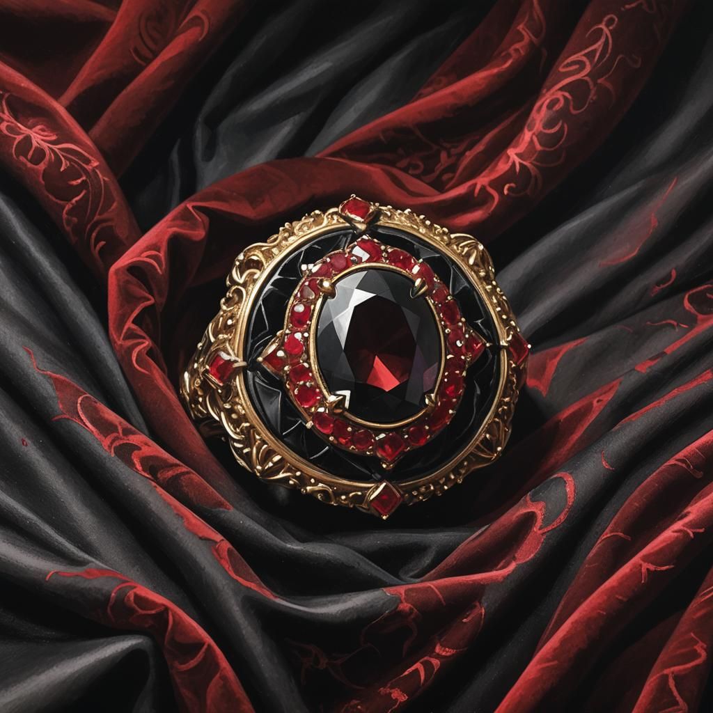 Obsidian Ring on Velvet in Gothic Style