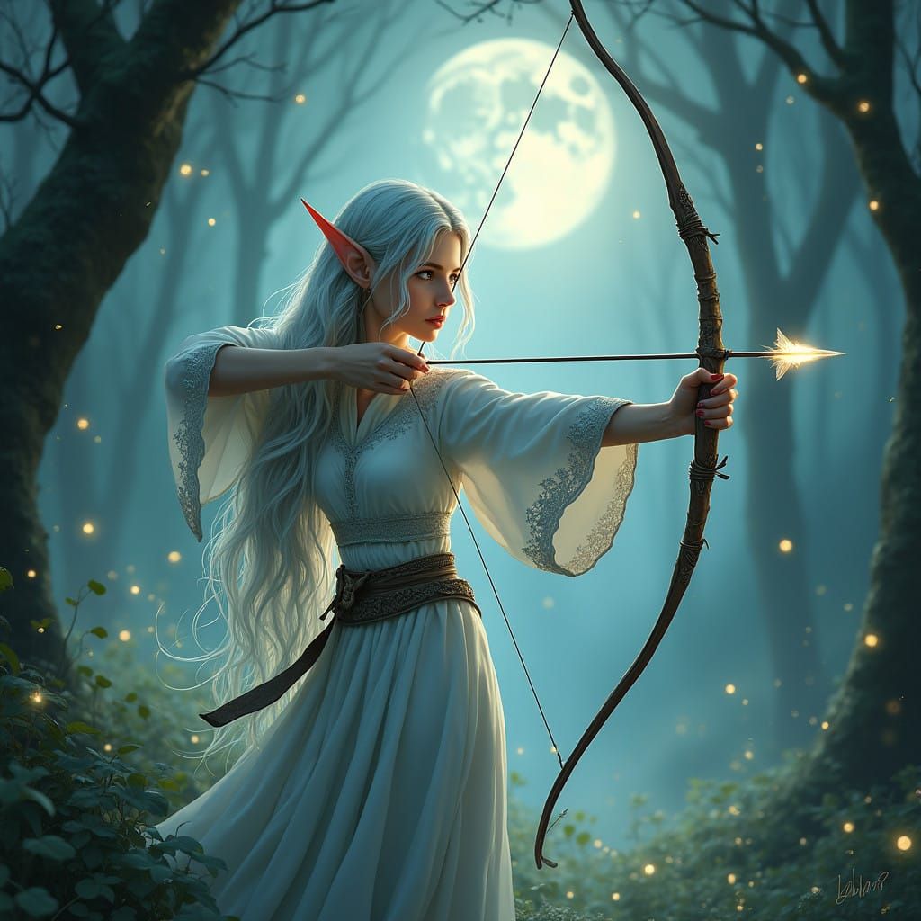 Enchanted Elf Archer in Moonlit Forest