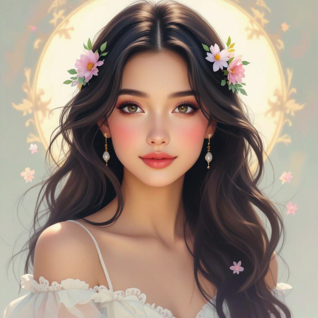 Ethereal Portrait of a Young Woman with Flowers