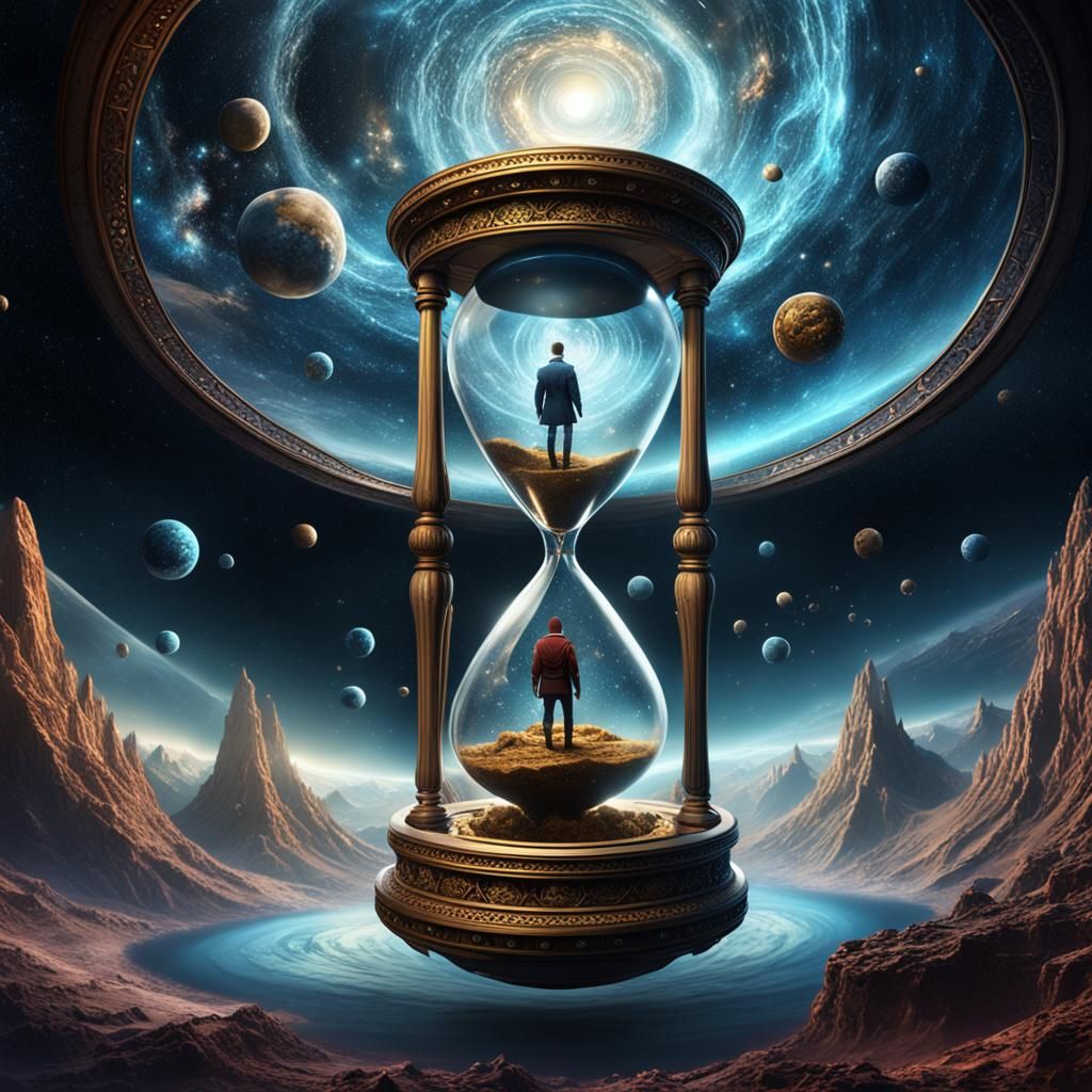 Hourglass Traveler: A Cosmic Journey in Digital Art