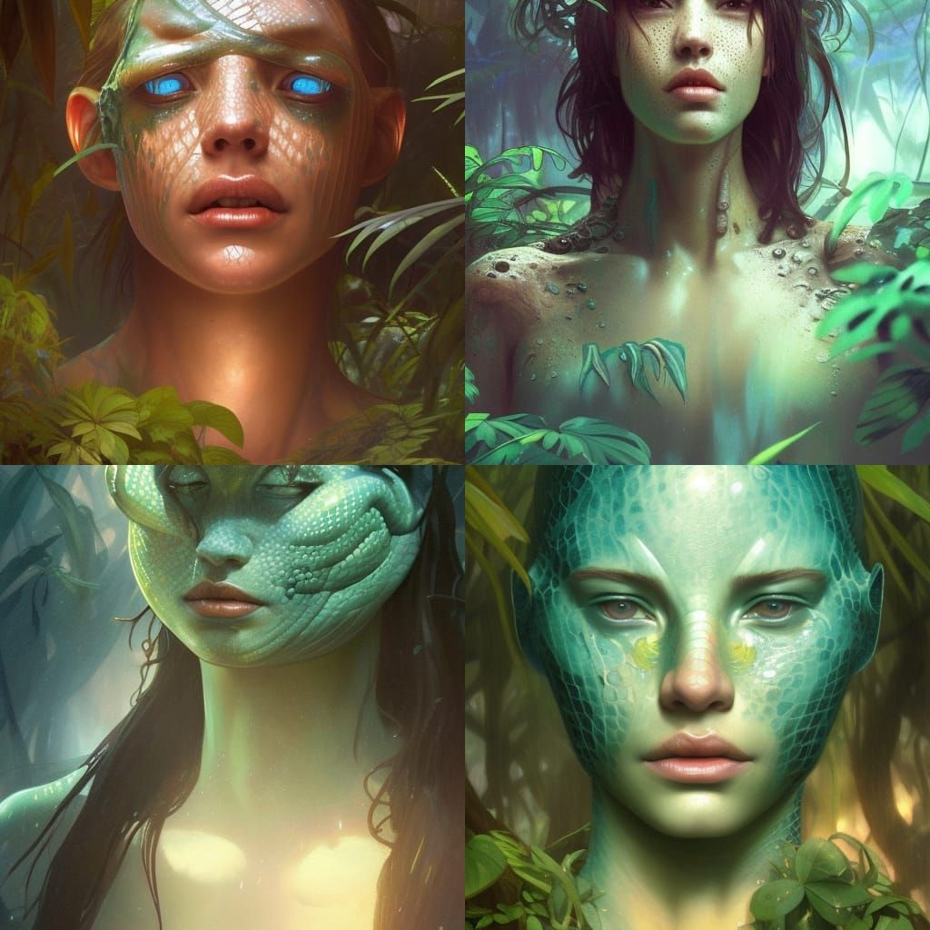 Reptile People in Extraterrestrial Jungle Swamp