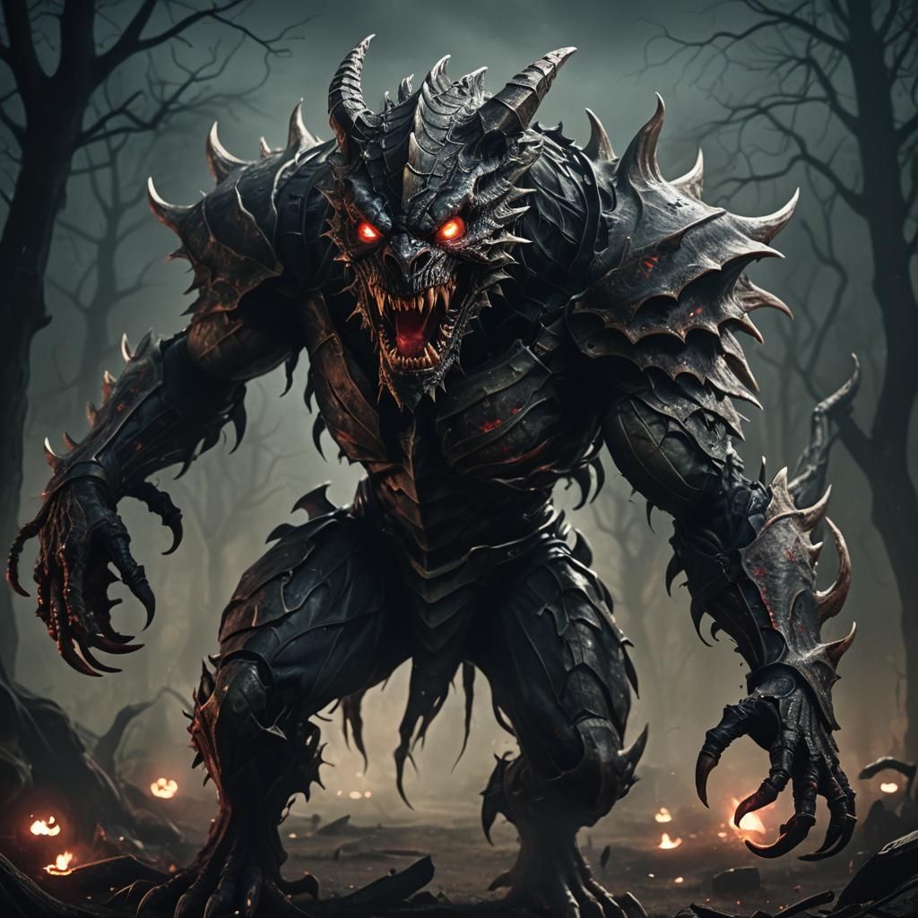 Terrifying Dark Fantasy Monster in the Dark