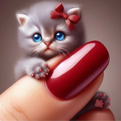 Whimsical Gray Kitten in Watercolor Style