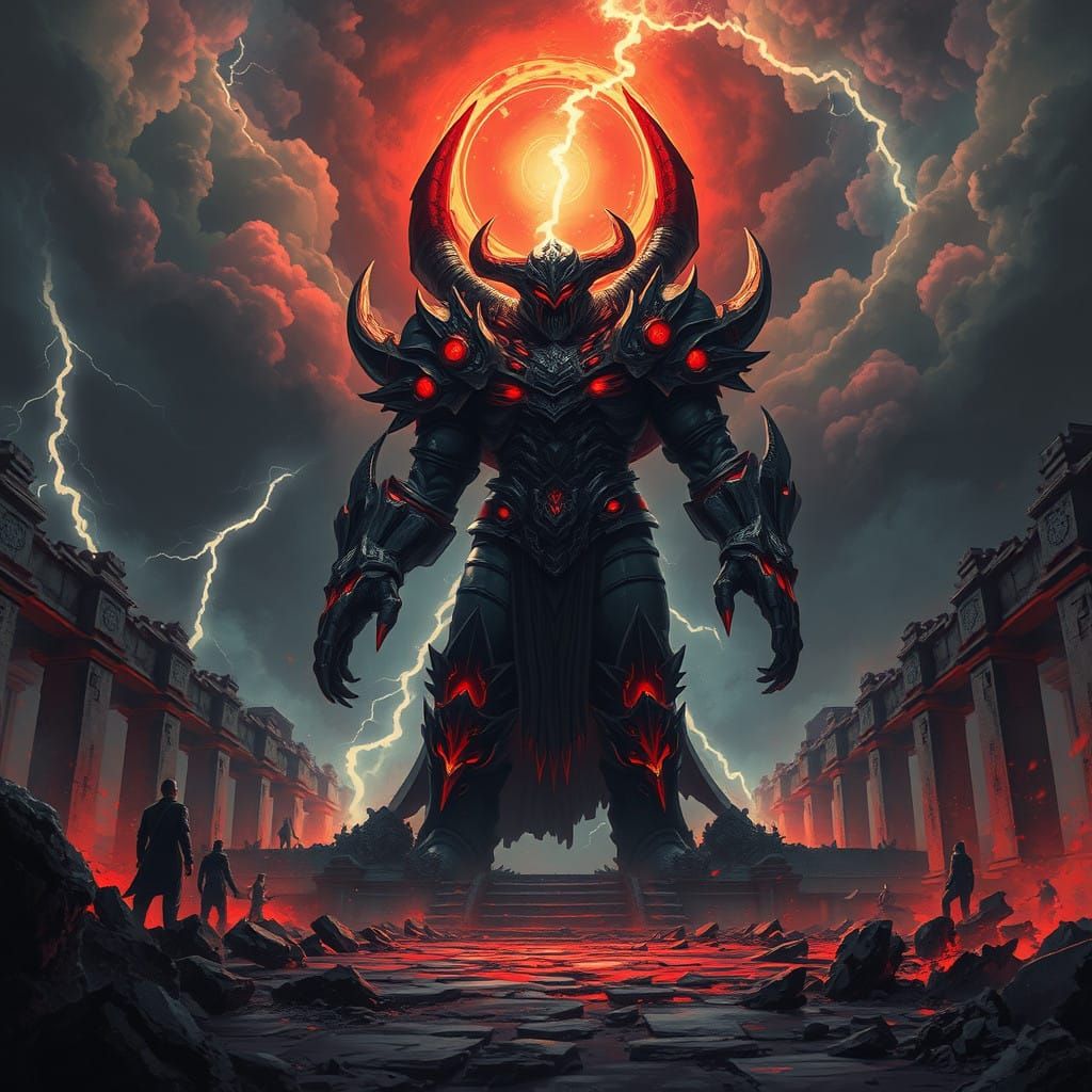 Gothic Dark Lord Towers Over Ruined Temple