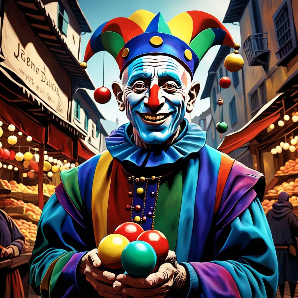 Medieval Jester in Cubist Digital Art Style